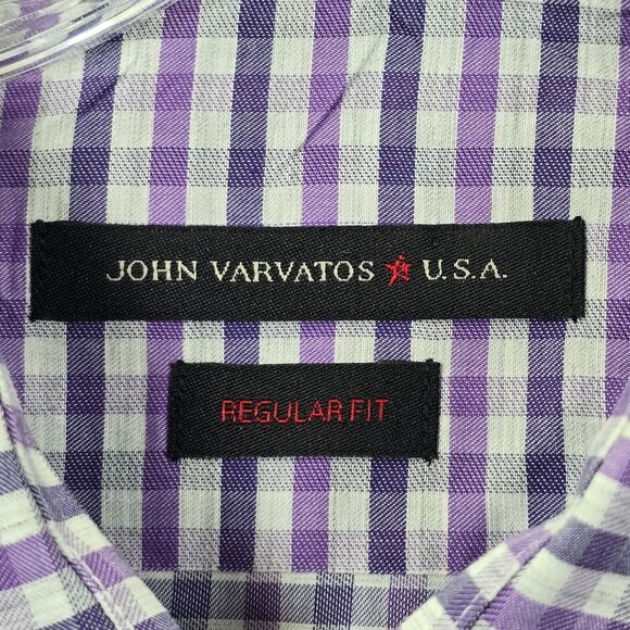 John Varvatos Men's Purple Check Lightweight Cotton Long Sleeve Size 17 34/35 - Picture 6 of 13